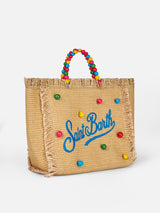 Natural beige Colette Straw handbag with wood beads embellishment