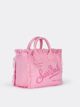 Pink Colette Linen handbag with embroidery