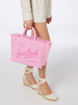 Pink Colette Linen handbag with embroidery