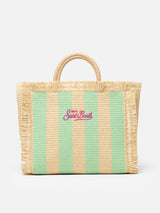 Water green striped Colette Straw handbag with embroidery