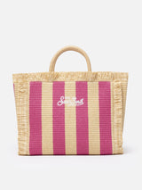 Fuchsia striped Colette Straw handbag with embroidery
