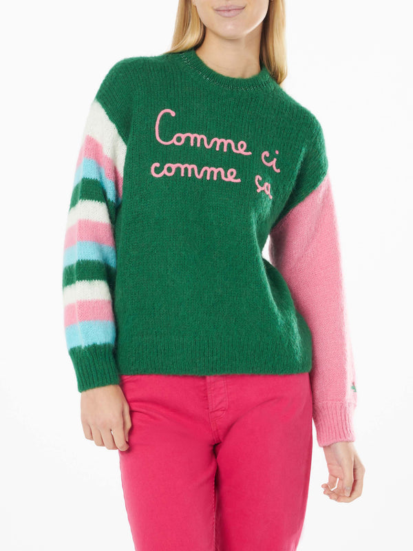 Woman boxy shape soft sweater with Comme ci comme ça embroidery