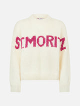 Woman boxy shape soft sweater with St. Moritz jacquard print