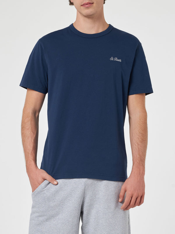 Herren-T-Shirt Dover aus blauem Baumwolljersey mit St. Barth-Stickerei