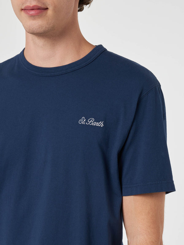Herren-T-Shirt Dover aus blauem Baumwolljersey mit St. Barth-Stickerei