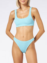 Woman crinkle light blue bralette bikini