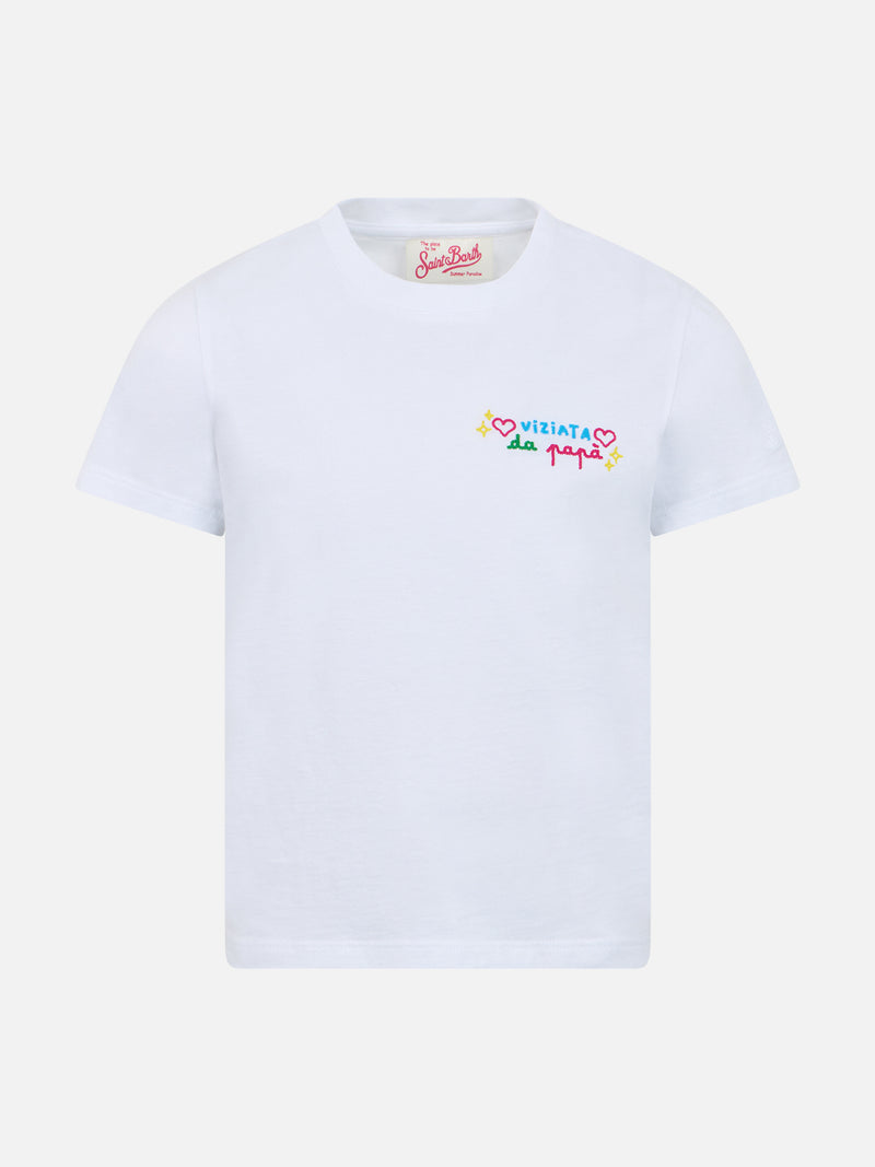 T-shirt girocollo da bambina Elly in jersey di cotone con ricamo Viziata da papà