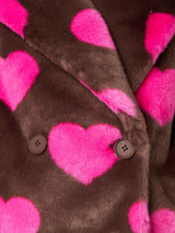 Woman furry short jacket with heart print