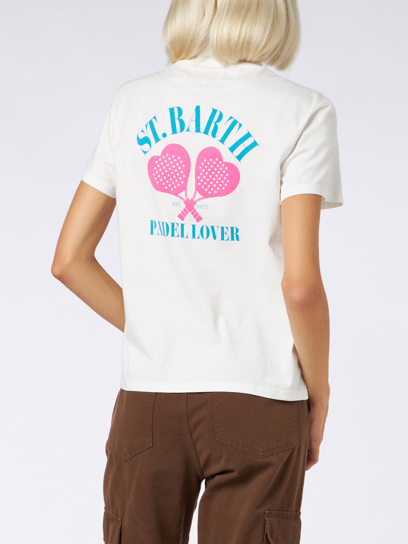 T-shirt da donna in cotone pesante con stampa St. Barth padel lover print