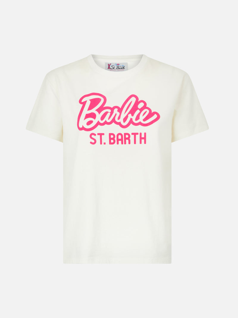 Damen-T-Shirt aus schwerer Baumwolle mit Barbie St. Barth-Aufdruck