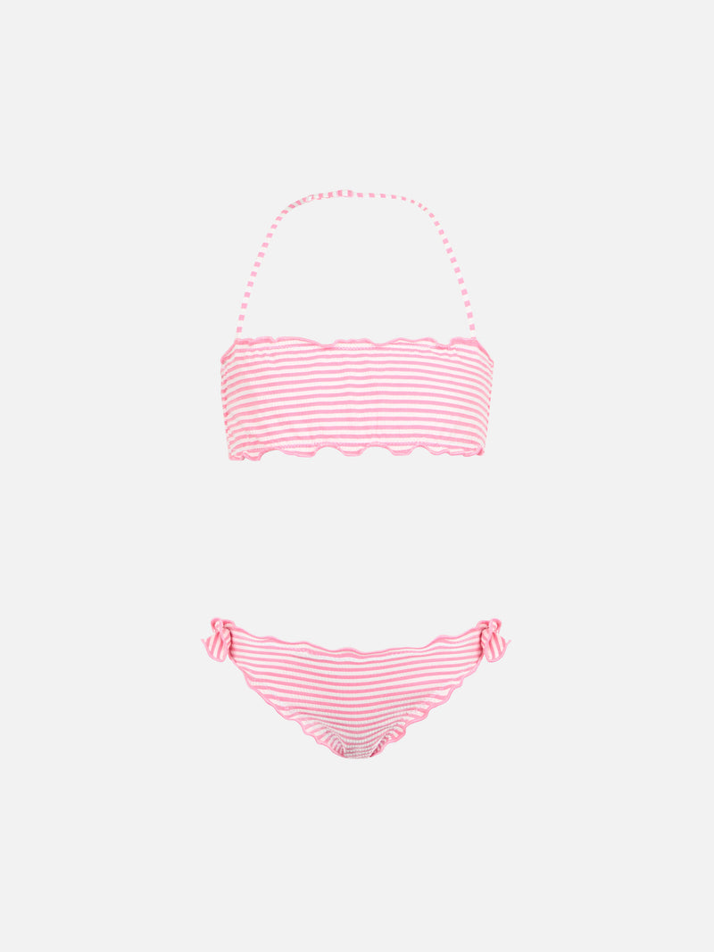 Girl seersucker classic bandeau bikini Emy with striped print