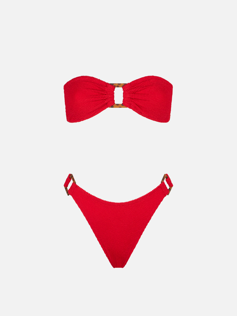 Bikini a fascia rosso tessuto crinkle