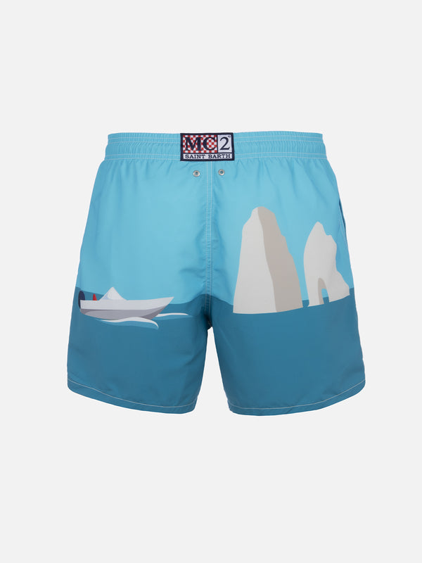 Man mid-length Gustavia swim-shorts with Capri placed print