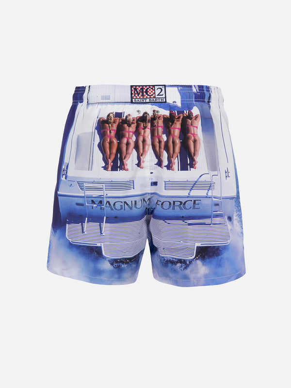 Man mid-length Gustavia swim-shorts with Marvel characters placed print| MAGNUM MARINE SPECIAL EDITION