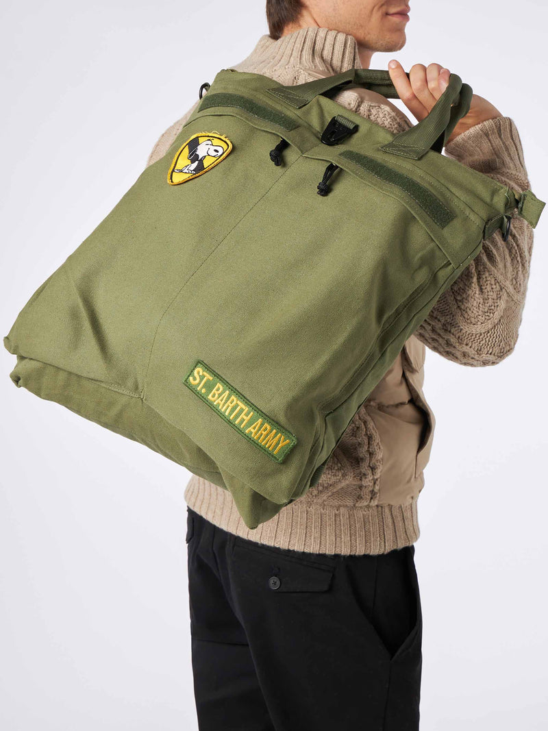 Military green canvas backpack with Snoopy patch | SNOOPY PEANUTS SPECIAL EDITION