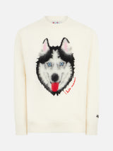 Man sweater with wolf print and I hate summer embroidery