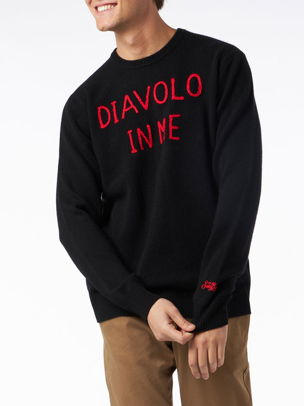 Man sweater with front DIAVOLO IN ME embroidery and back wings