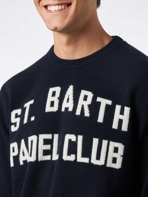 Man crewneck sweater with St. Barth Padel Club jacquard print