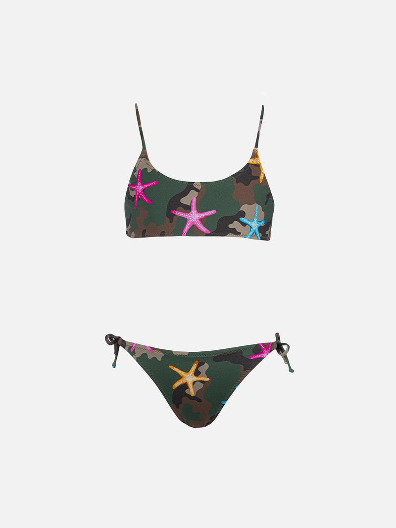 Bikini bralette per bambina Jaiden con stella marina su stampa mimetica
