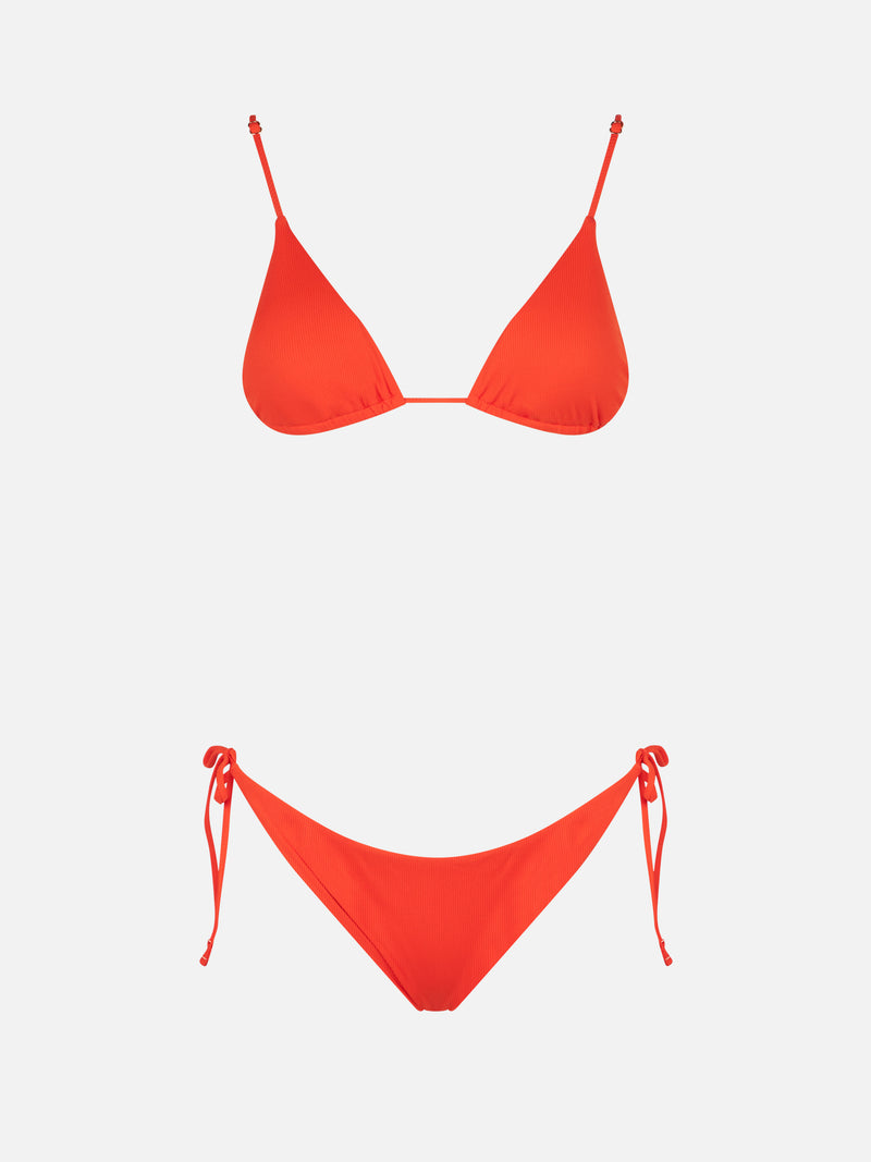 Orange ribbed triangle bikini