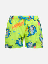 Boy lightweight fabric swim-shorts Jean Lighting with crypto shark print | CRYPTOPUPPETS SPECIAL EDITION