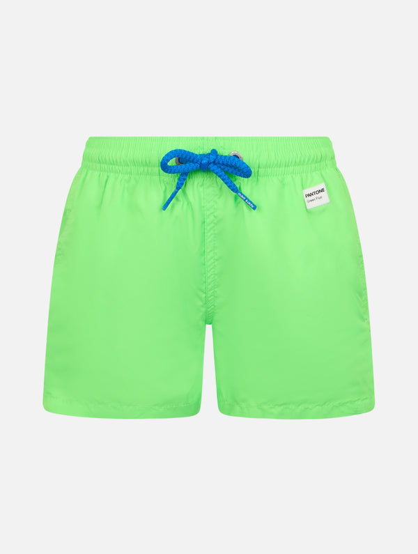 Boy lightweight fabric fluo green swim-shorts Jean Lighting Pantone | PANTONE SPECIAL EDITION