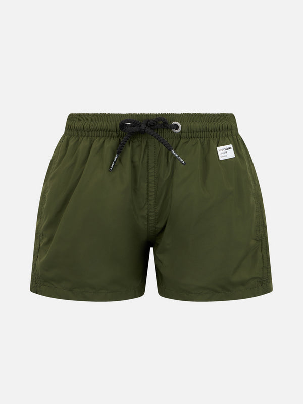 Boy lightweight fabric military green swim-shorts Jean Lighting Pantone | PANTONE SPECIAL EDITION