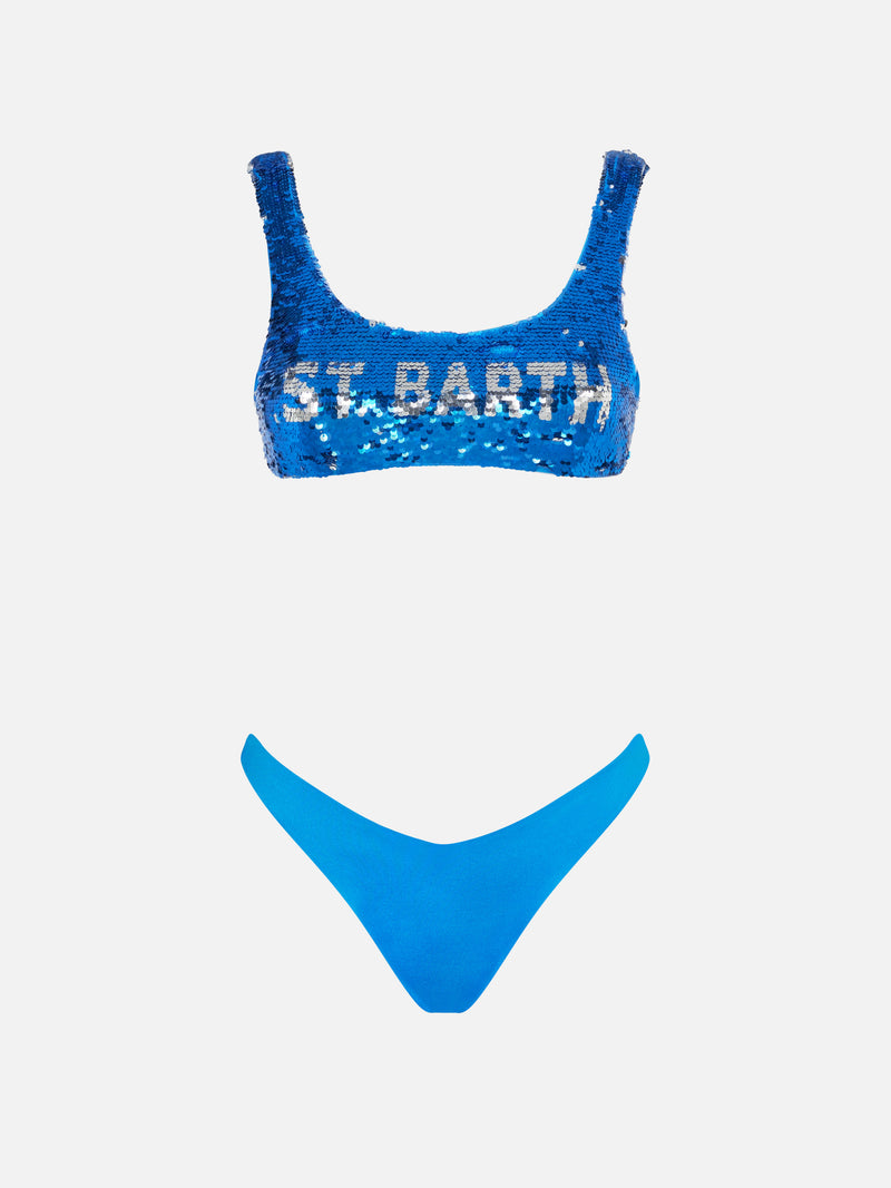Woman blue bralette bikini