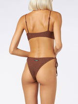 Brauner Damen-Bralette-Bikini aus Lurex