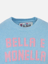 Maglia da bambina girocollo con stampa Bella e Monella