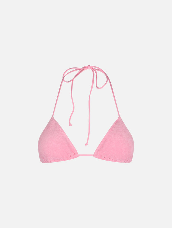 Woman pink terry triangle top swimsuit Leah