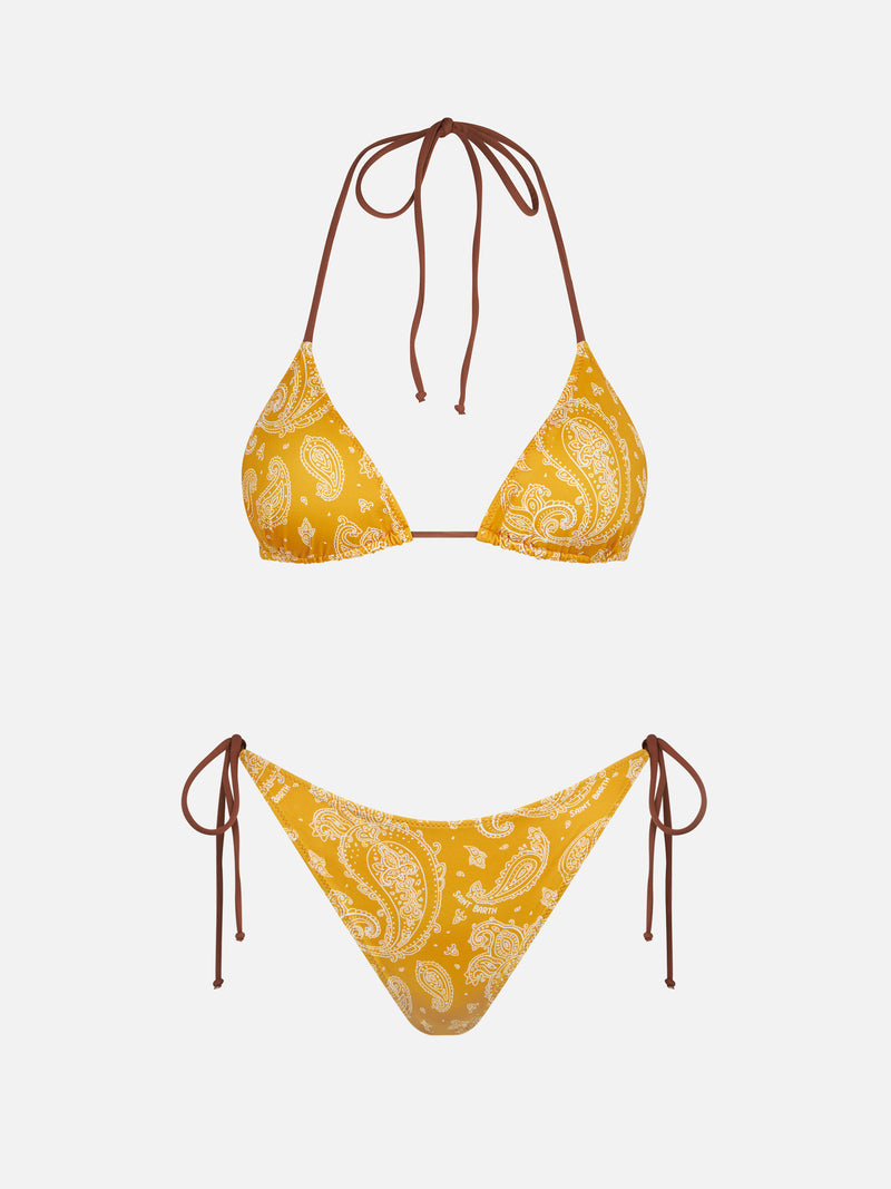 Woman triangle bikini with paisley print