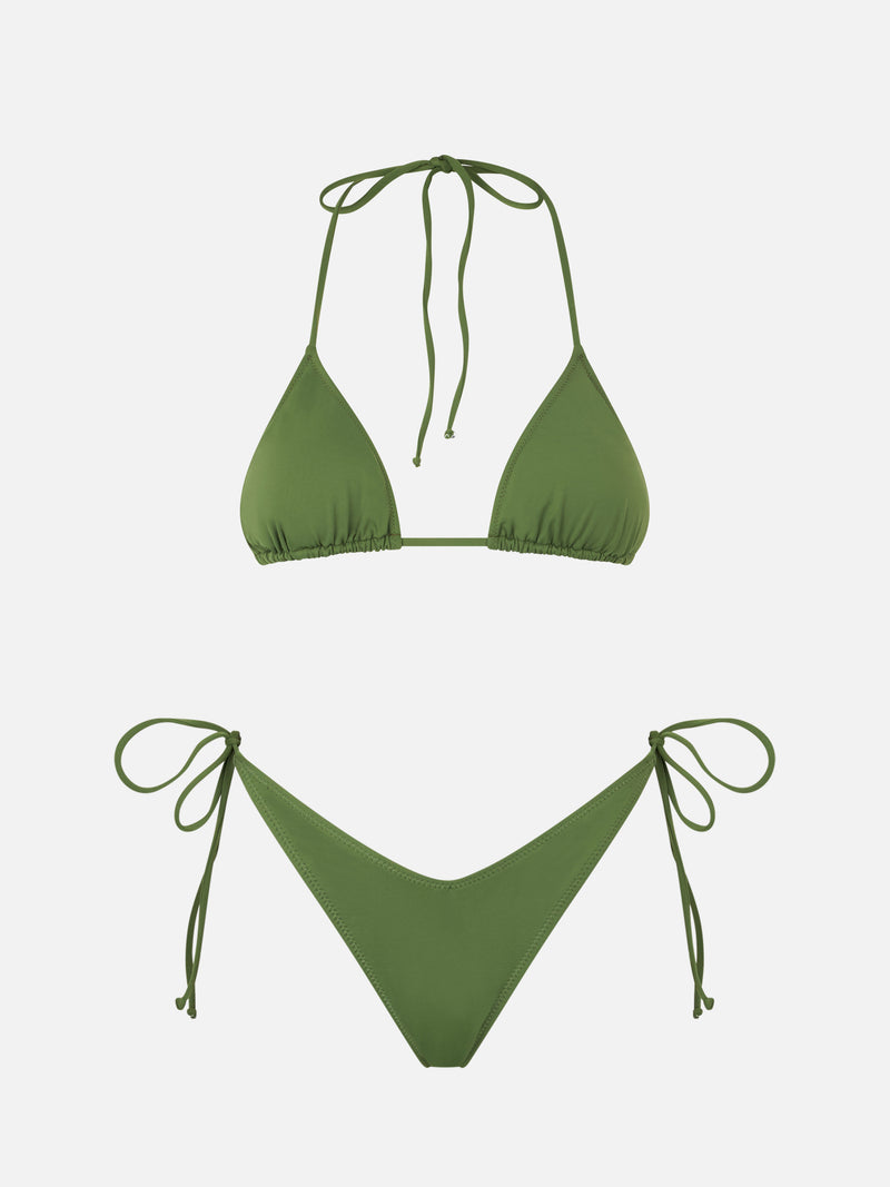 Woman forest green triangle bikini