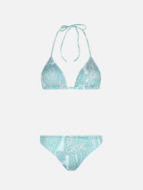 Woman water green paisley triangle bikini Leah Milo