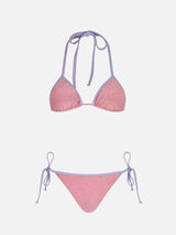 Rosafarbener Damen-Triangel-Bikini Leah Marielle aus Lurex mit Paspelierung