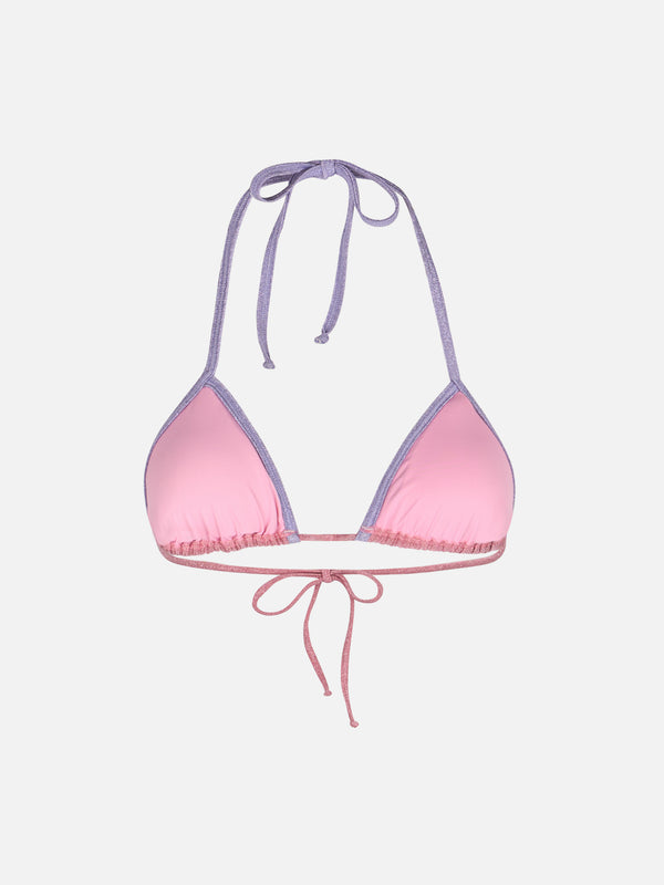 Damen-Badeanzug „Leah“ mit rosafarbenem Lurex-Dreiecksoberteil und Paspelierung