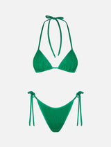 Woman crinkle green triangle bikini