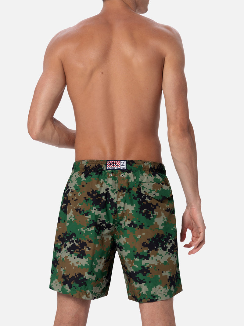 Man lightweight fabric swim-shorts Lighting with camouflage print