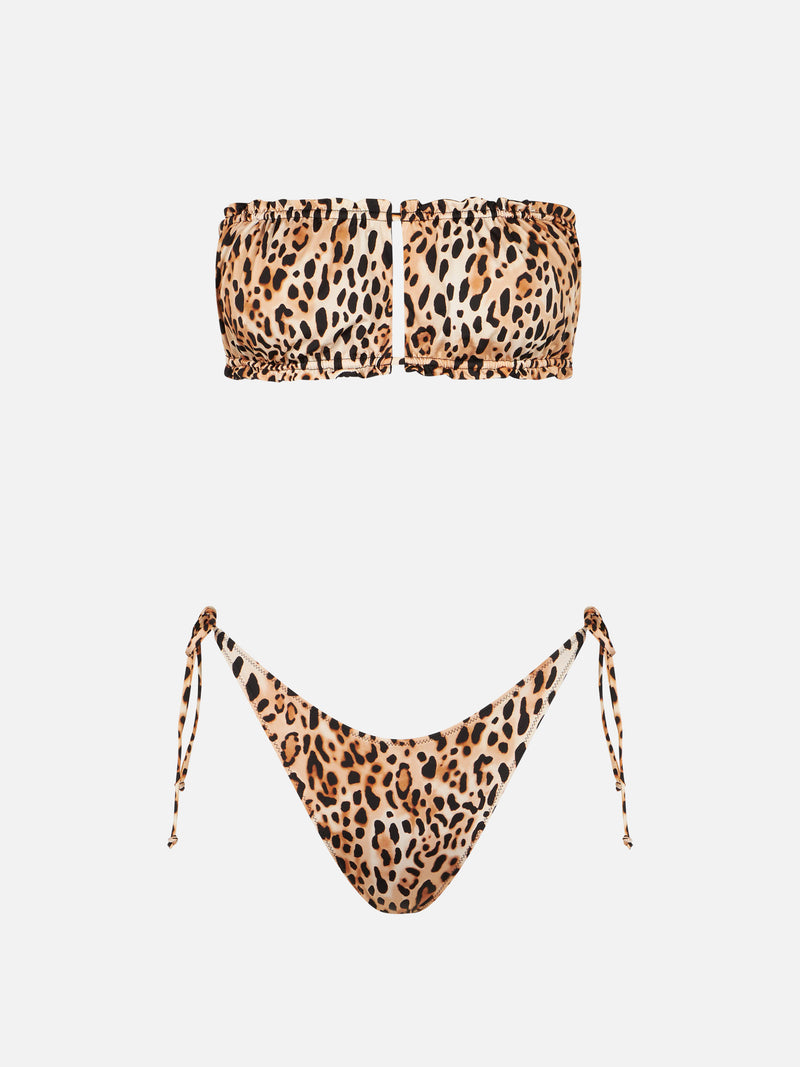 Woman bandeau bikini with leopard print