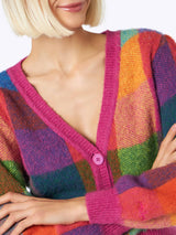 Woman brushed cropped cardigan with puff sleeves