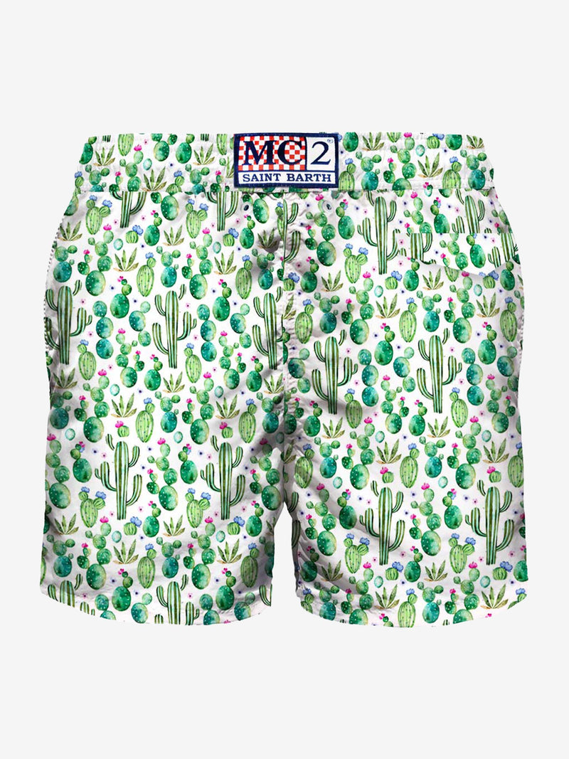 Light fabric man swim shorts prickly plant print