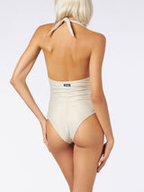 Woman light gold one piece swimsuit