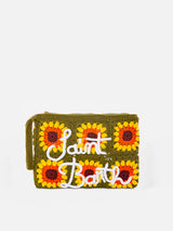 Parisienne crochet pouch bag with sunflower embroidery