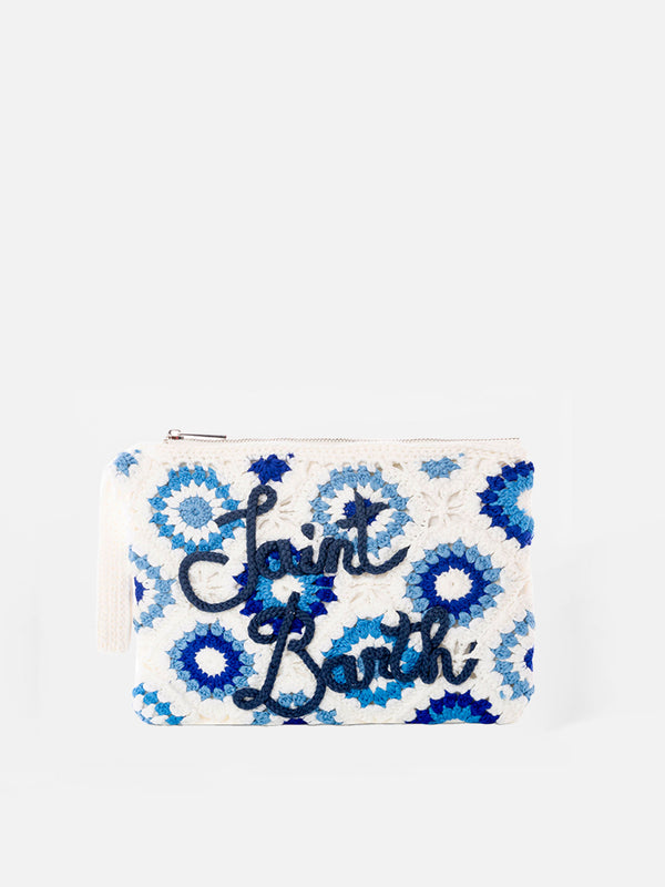 Parisienne white crochet pochette with Saint Barth embroidery