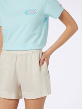 Damen-Pullover-Shorts aus cremefarbenem Leinen von Meave