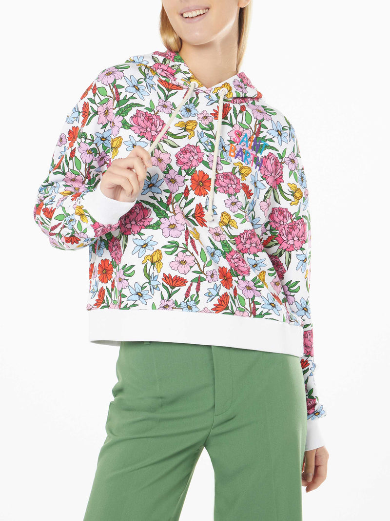 Cotton hoodie with flower print