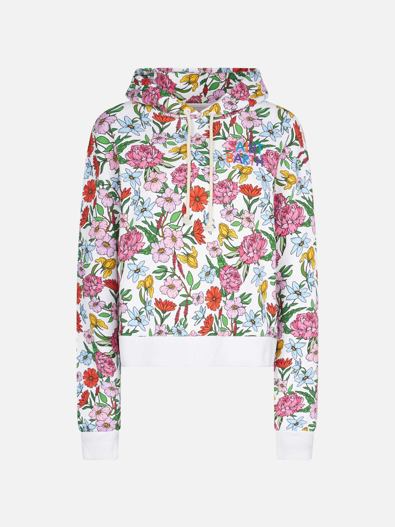 Cotton hoodie with flower print