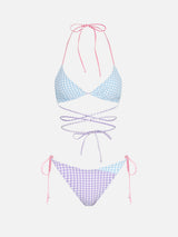 Gingham-Triangel-Bikini mit langen Schnürsenkeln