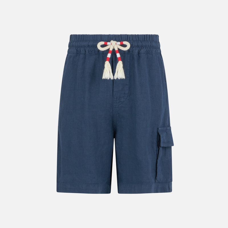 Boy blue navy linen bermuda shorts