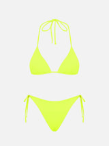 Woman fluo yellow triangle bikini